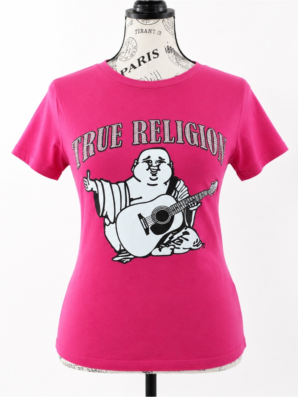 True Religion Hot Pink Buddha Guitar Graphic Tee